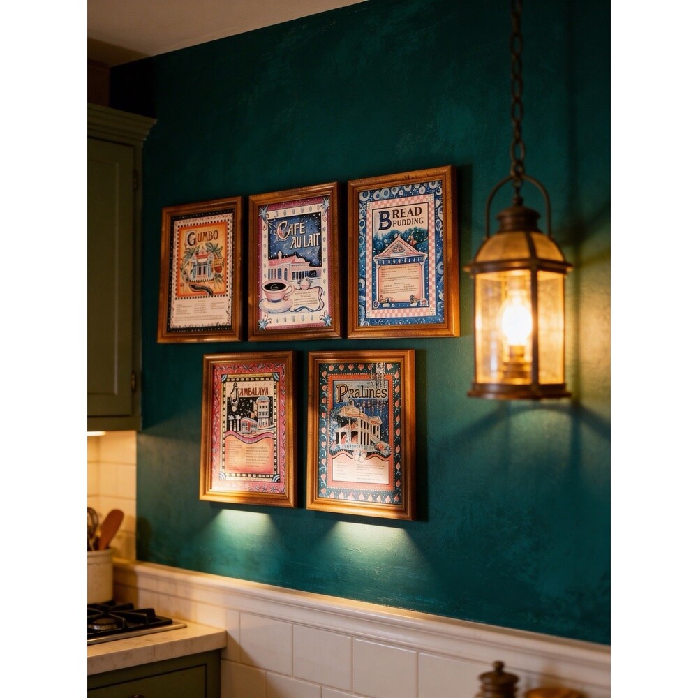 VTG Merry P. Lowrey New Orleans Framed Food Art 1997 Rare Kitchen Set Of 5 EUC